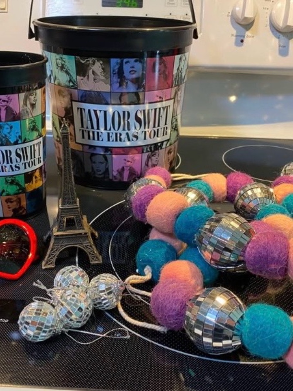 Taylor Swift Multicolor Eras Tour Party Bucket with Pink Purple Teal Accents
